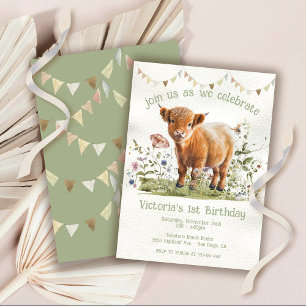 Invitation Adorable Highland Cow 1st Birthday Party