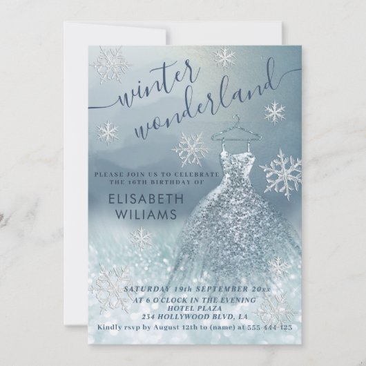 Invitation Adorable hiver merveilleux parties scintillant ble (Devant)