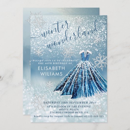 Invitation Adorable hiver merveilleux parties scintillant omb (Devant / Derrière)