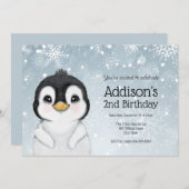 Invitation Adorable hiver Penguin Birthday (Devant / Derrière)