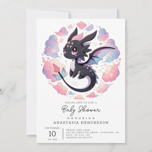 Invitation Adorable Imaginaire Baby shower Dragon (Devant)
