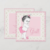 Invitation Adorable ivoire et Baby shower rose (Devant / Derrière)