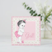 Invitation Adorable ivoire et Baby shower rose (Debout devant)