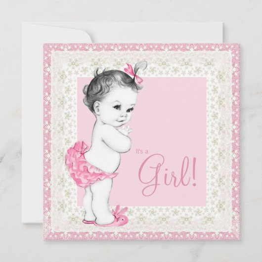 Invitation Adorable ivoire et Baby shower rose (Devant)