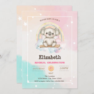 Invitation Adorable joli Koala Rainbow Anniversaire