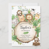 Invitation Adorable Jungle Animaux Verdure 1er anniversaire (Devant)