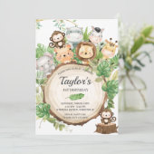 Invitation Adorable Jungle Animaux Verdure 1er anniversaire (Debout devant)