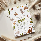 Invitation Adorable Jungle Neutre Dinosaur 1er anniversaire