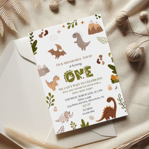 Invitation Adorable Jungle Neutre Dinosaur 1er anniversaire