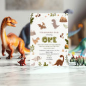 Invitation Adorable Jungle Neutre Dinosaur 1er anniversaire