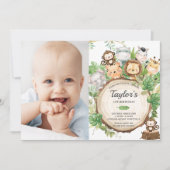 Invitation Adorable Jungle Safari vert 1er anniversaire Photo (Devant)