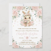 Invitation Adorable Lapin Lapin Blush Baby shower Floral (Devant)