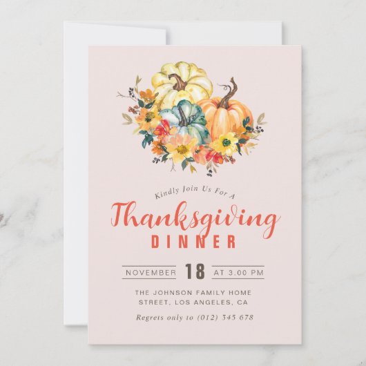 Invitation adorable lettrage Thanksgiving dîner (Devant)