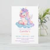Invitation Adorable licorne floral arc-en-ciel fille annivers (Debout devant)