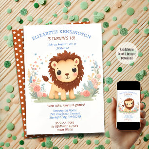 Invitation Adorable Lion à thème fête d'anniversaire pour enf