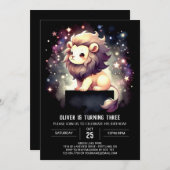 Invitation Adorable Lion Whimsical Anniversaire (Devant / Derrière)