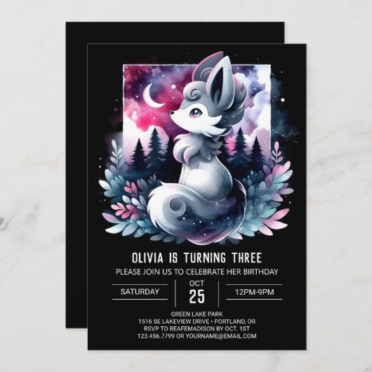 Invitation Adorable Loup moderne Anniversaire (Devant / Derrière)