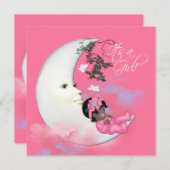 Invitation Adorable Lune rose Baby Girl Douche (Devant / Derrière)