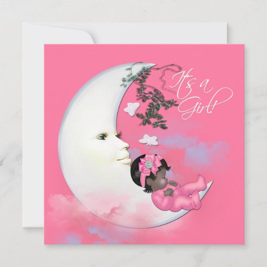 Invitation Adorable Lune rose Baby Girl Douche (Devant)