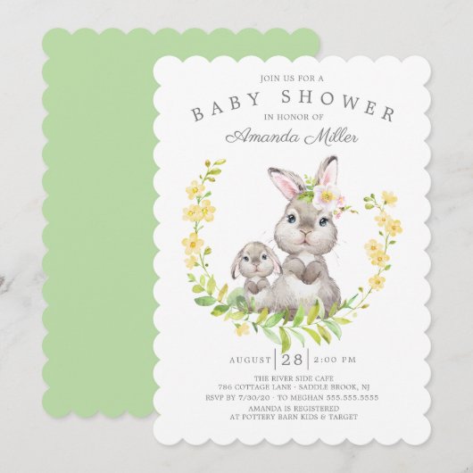 Invitation Adorable Maman & Baby Bunny Baby shower neutre (Devant / Derrière)