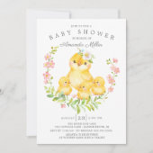 Invitation Adorable Maman & Baby Chicks Triplets Baby shower (Devant)
