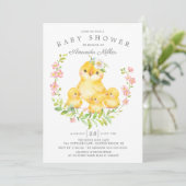 Invitation Adorable Maman & Baby Chicks Triplets Baby shower (Debout devant)