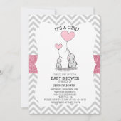 Invitation Adorable Maman & Bébé Éléphants Roses Baby Shower (Devant)