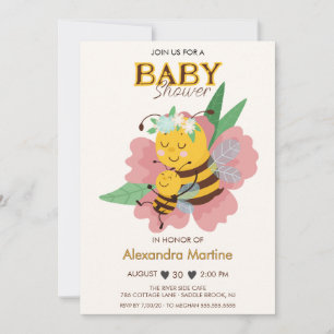 Invitation Adorable maman et bébé rose floral baby shower fil