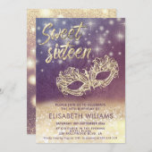 Invitation Adorable Masquerade charmant glittery ombre violet (Devant / Derrière)