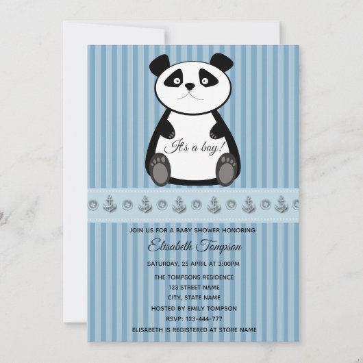 Invitation Adorable mignon bébé panda garçon baby shower (Devant)