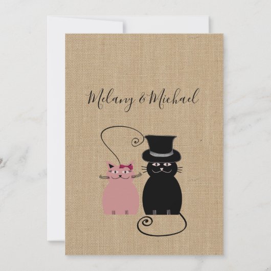 Invitation Adorable mignon chats caricaturés en burlap amoure (Dos)