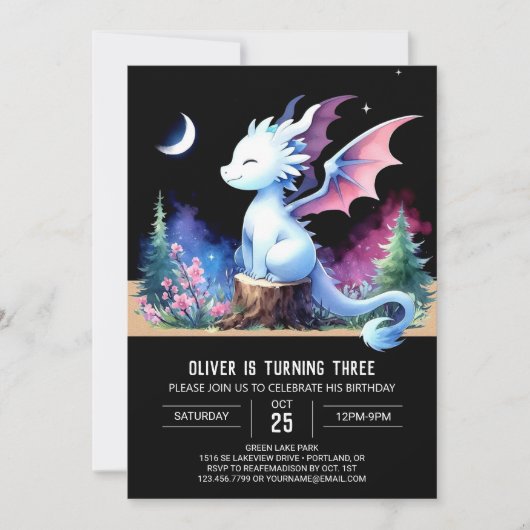 Invitation Adorable Modèle Dragon Anniversaire (Devant)