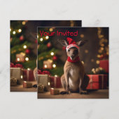 Invitation adorable Noël Père Noël Kangaroo, (Devant / Derrière)