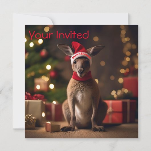 Invitation adorable Noël Père Noël Kangaroo, (Devant)