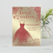 Invitation Adorable or Roses rouges rouge gliterie robe (Debout devant)