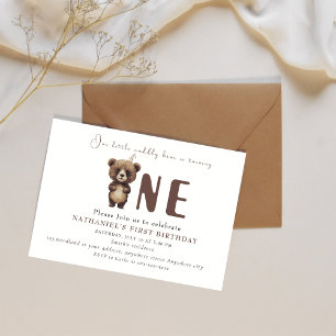 Invitation Adorable Ours des bois premier anniversaire