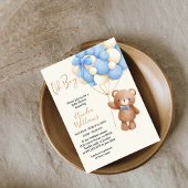 Invitation Adorable Ours Teddy Oh Garçon Bleu Balloon Baby