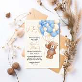 Invitation Adorable Ours Teddy Oh Garçon Bleu Balloon Baby