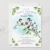 Invitation Adorable Panda Bears Triplets Baby shower (Devant)