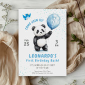 Invitation Adorable Panda Blue Balloon 1er anniversaire
