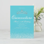 Invitation Adorable Parties scintillant Aqua, Quinceanera Inv (Debout devant)