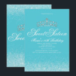 Invitation Adorable Parties scintillant Aqua, Sweet 16 Invita<br><div class="desc">Adorable Parties scintillant Aqua, Sweet 16 Invitations. Conçu avec des étincelles, parties scintillant Aqua et une couronne brillante argentée pour un anniversaire de sweet sixteen glamour. Fabriquée pour les ados, cette invitation étincelante Aqua pour 16e anniversaire sera une introduction fabuleuse à votre journée spéciale. D'autres fournitures de Sweet sixteen de...</div>