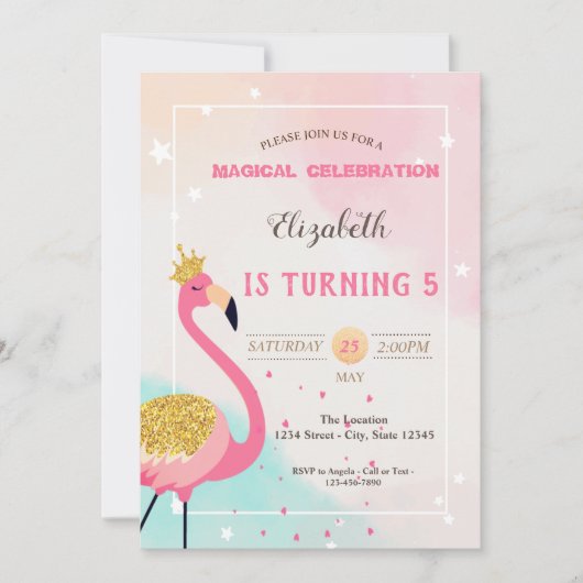 Invitation Adorable Parties scintillant rose Flamant rose Ann (Devant)