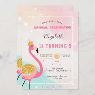 Invitation Adorable Parties scintillant rose Flamant rose Ann