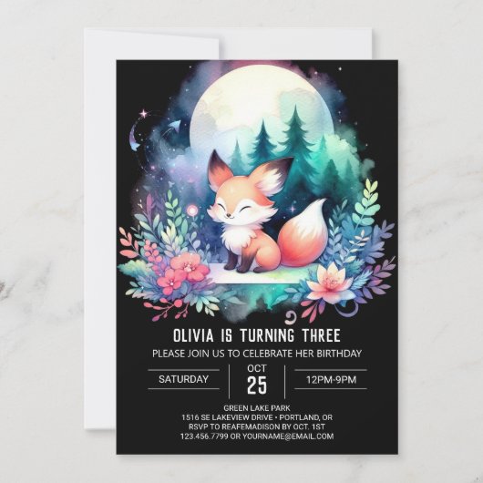 Invitation Adorable Pastel Fox Anniversaire numérique (Devant)