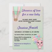 Invitation Adorable Pastel rose et Baby shower vert menthe (Devant)