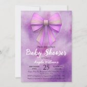 Invitation Adorable Pastel rose Lilac Bow Baby shower fille (Devant)