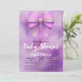 Invitation Adorable Pastel rose Lilac Bow Baby shower fille (Debout devant)