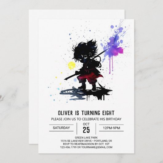 Invitation Adorable Personnalisé Ninja Boy Anniversaire numér (Devant / Derrière)