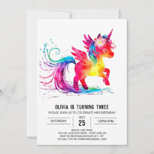 Invitation Adorable Personnalisé Unicorn Digital Anniversaire
